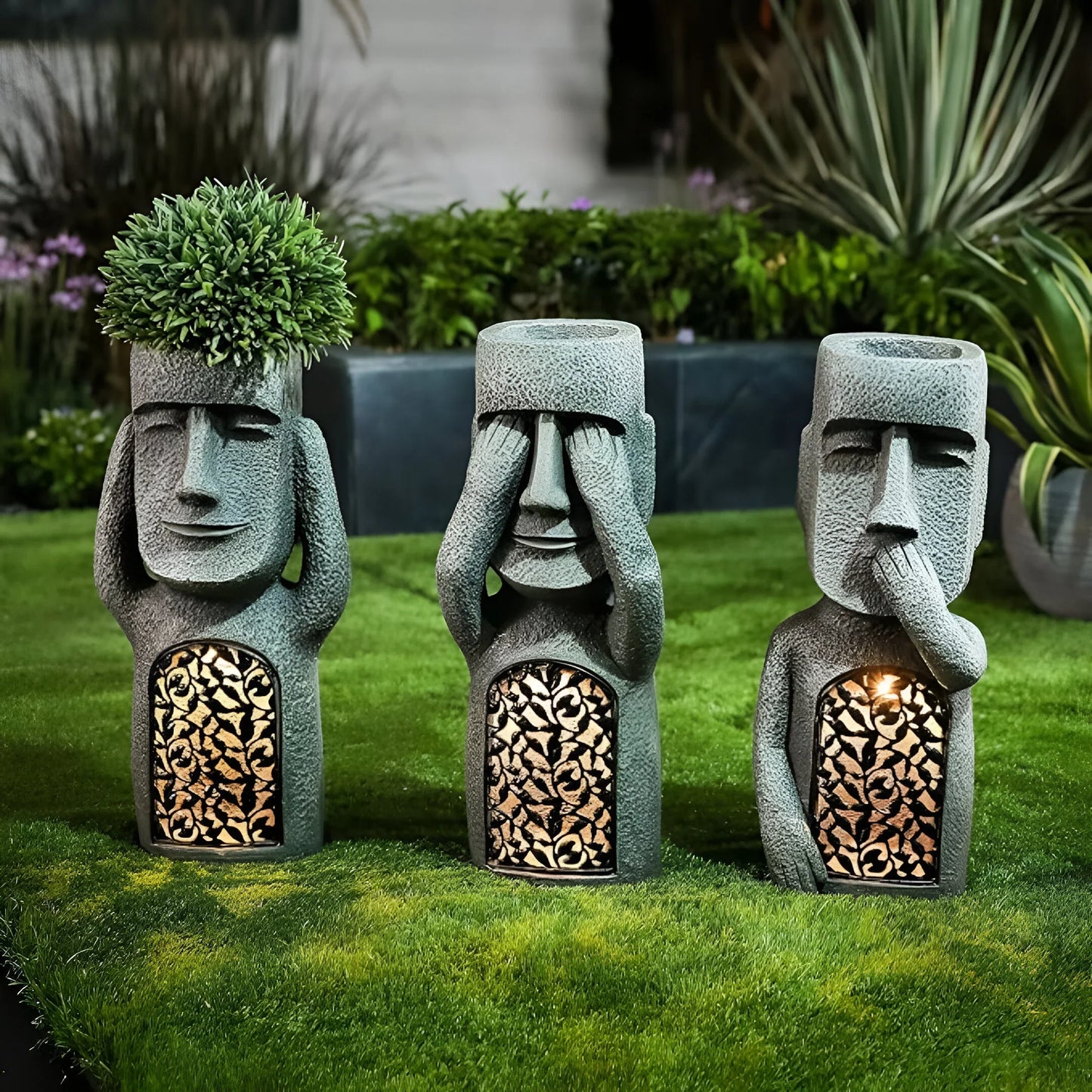 Solar LED Face Planter with Abstract Design