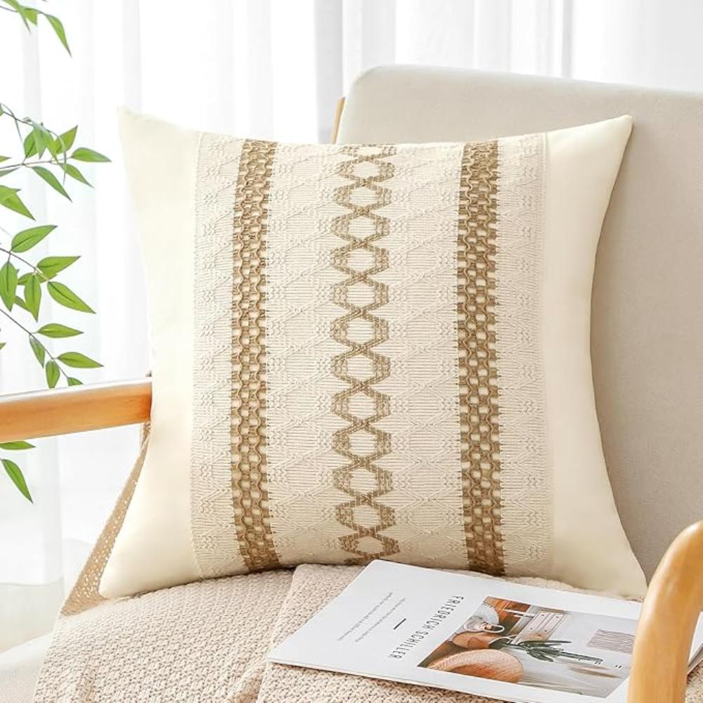 Cotton and Hessian Striped Boho Cushion Cover