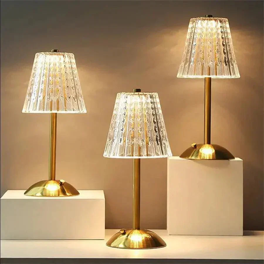 Vintage Crystal Table Lamp with Adjustable Brightness and USB-C Rechargeable Battery
