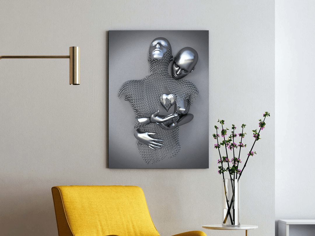 Abstract Love Wall Art - Metallic Couple Sculpture on Eco-Friendly Canvas