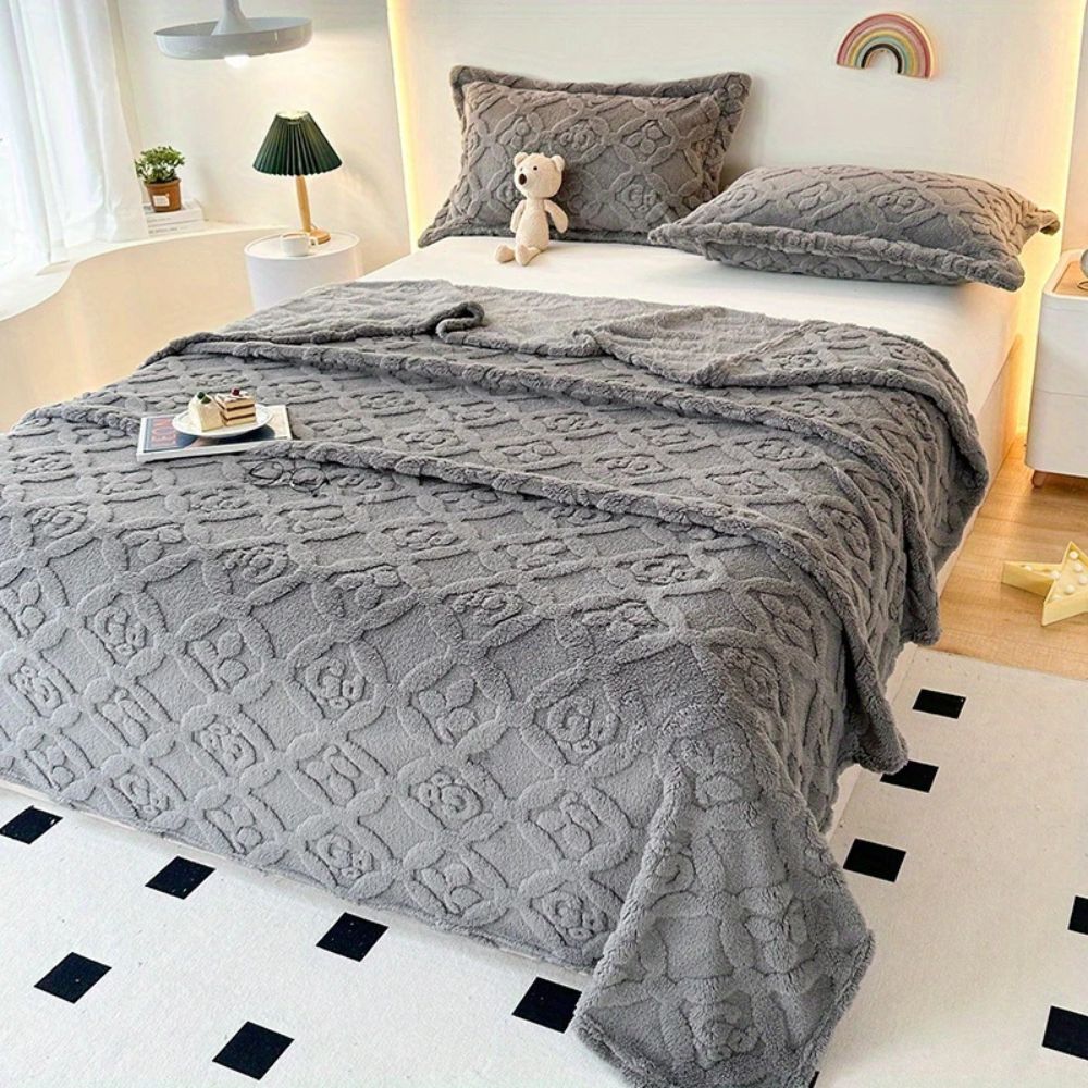 Leaf Embroidered Microfiber Fleece Blanket