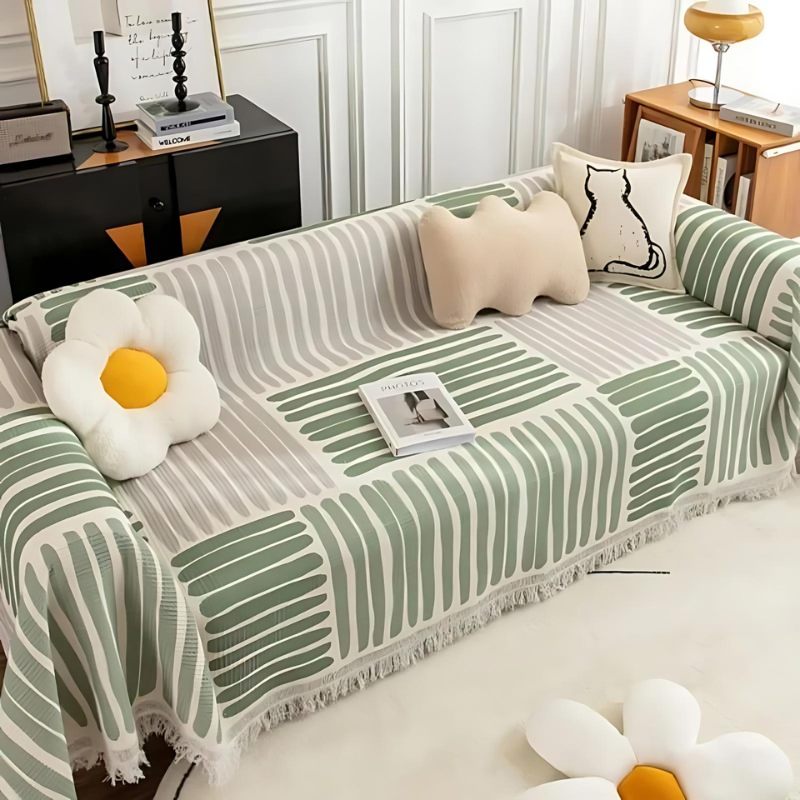 Nordic Tassel Trim Sofa Cover in Multiple Colors