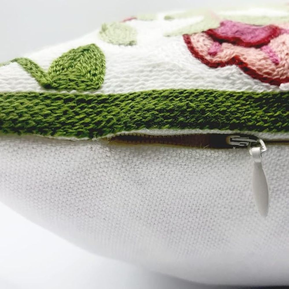 Embroidered Floral Microfiber Cushion Cover