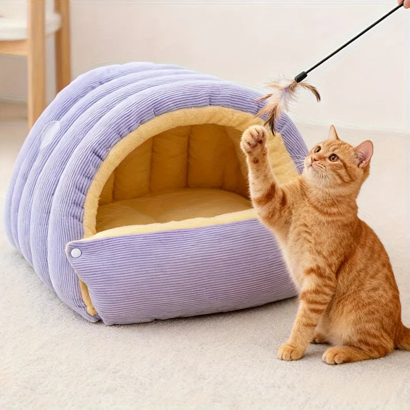 Cozy Arctic Fleece Enclosed Cat Cave Bed
