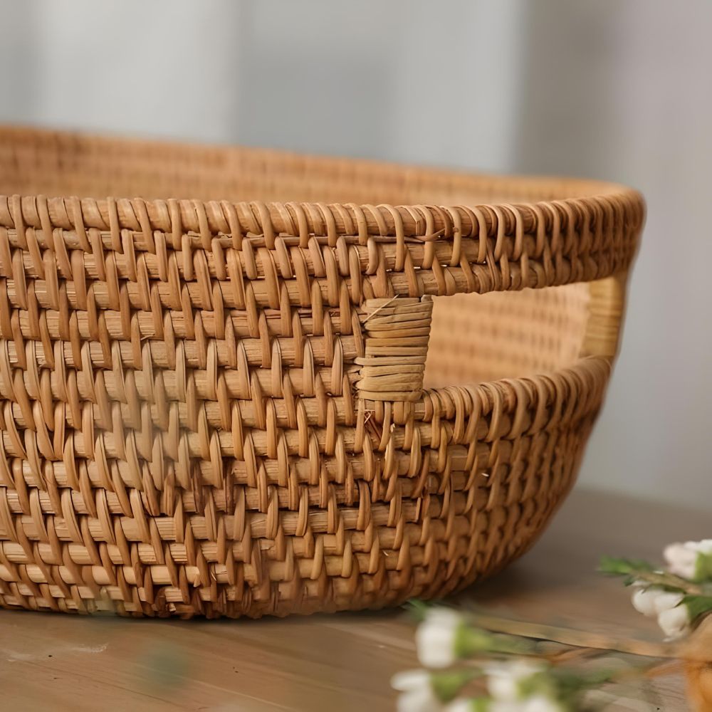 Handwoven Rattan Oval Tray for Organizing Fruits and Snacks