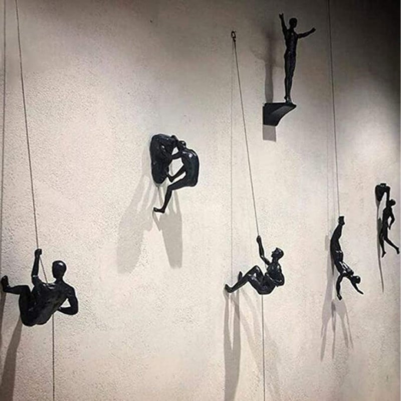 3D Climbing Wall Sculpture - Black Resin Art Figure