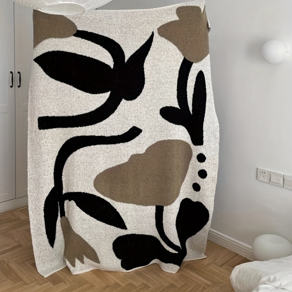 All-Season Soft Microfiber Travel Blanket with Abstract Floral Design