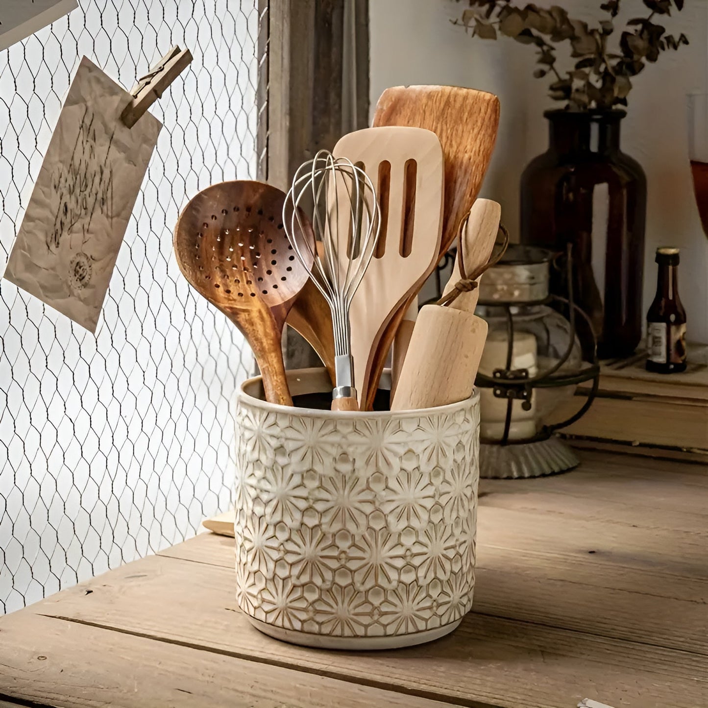 Ceramic Floral Utensil Holder and Vase