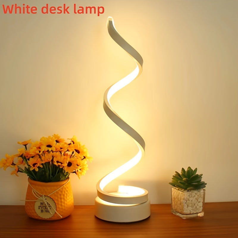 Modern Spiral LED Table Lamp with Warm Light for Bedroom and Office