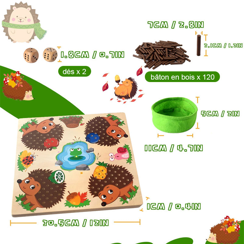Wooden Hedgehog Counting Game for Kids - Montessori Educational Toy