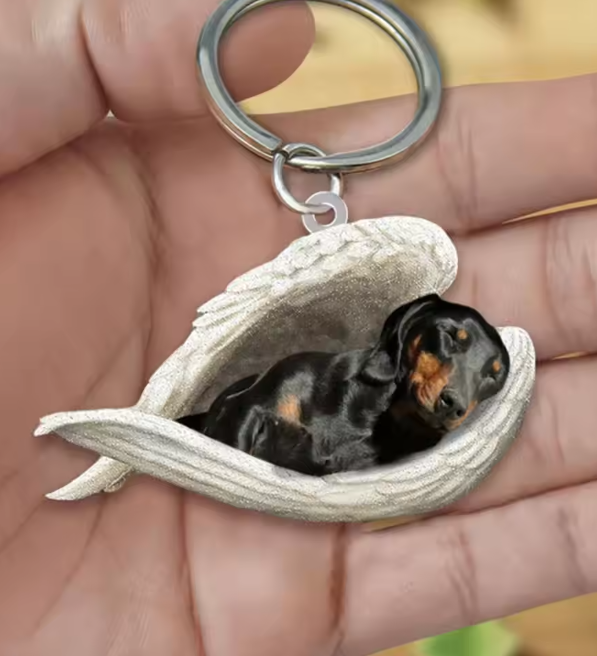 Dachshund Angel Acrylic Keychain with Reversible Design