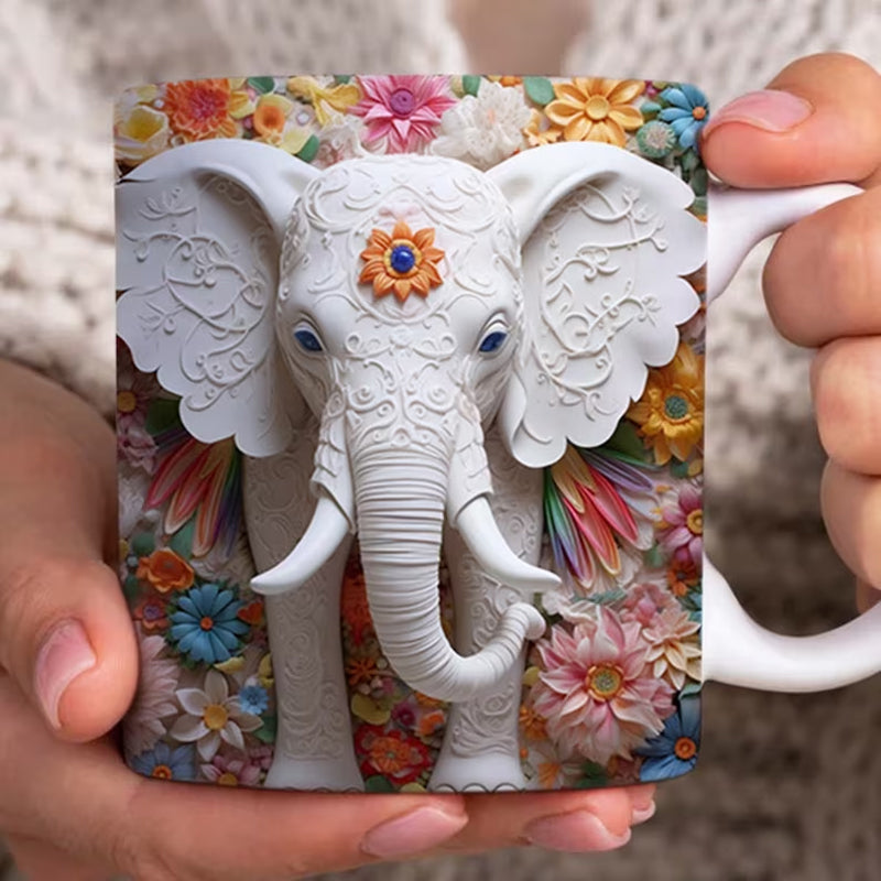 3D Elephant Ceramic Coffee Mug - Customizable Travel Cup