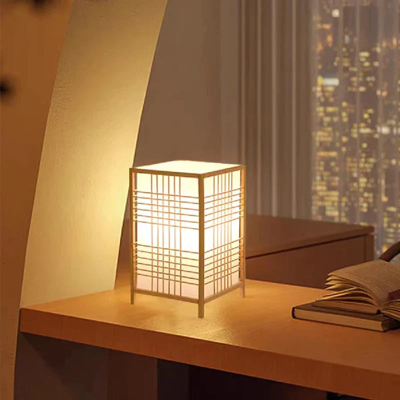 Japanese Bamboo Table Lamp with Soft White Light