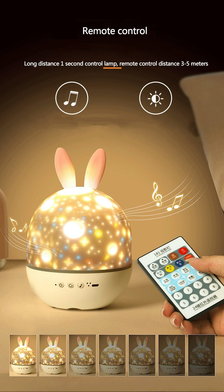 LED Bunny Projector Night Light with Starry Sky Effects