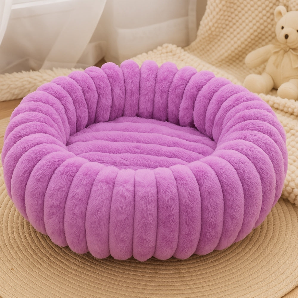Plush Round Pet Bed for Cats and Small Dogs