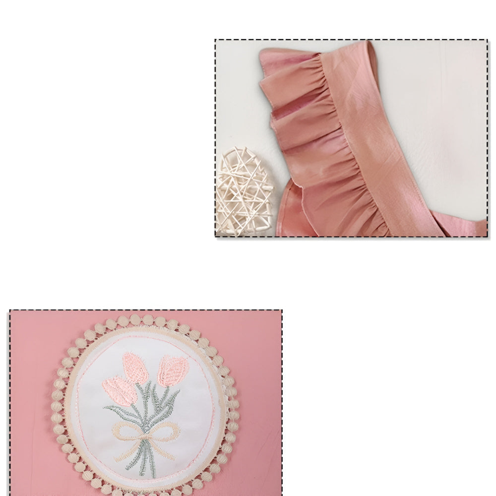 Pink Floral Lace Ruffled Apron