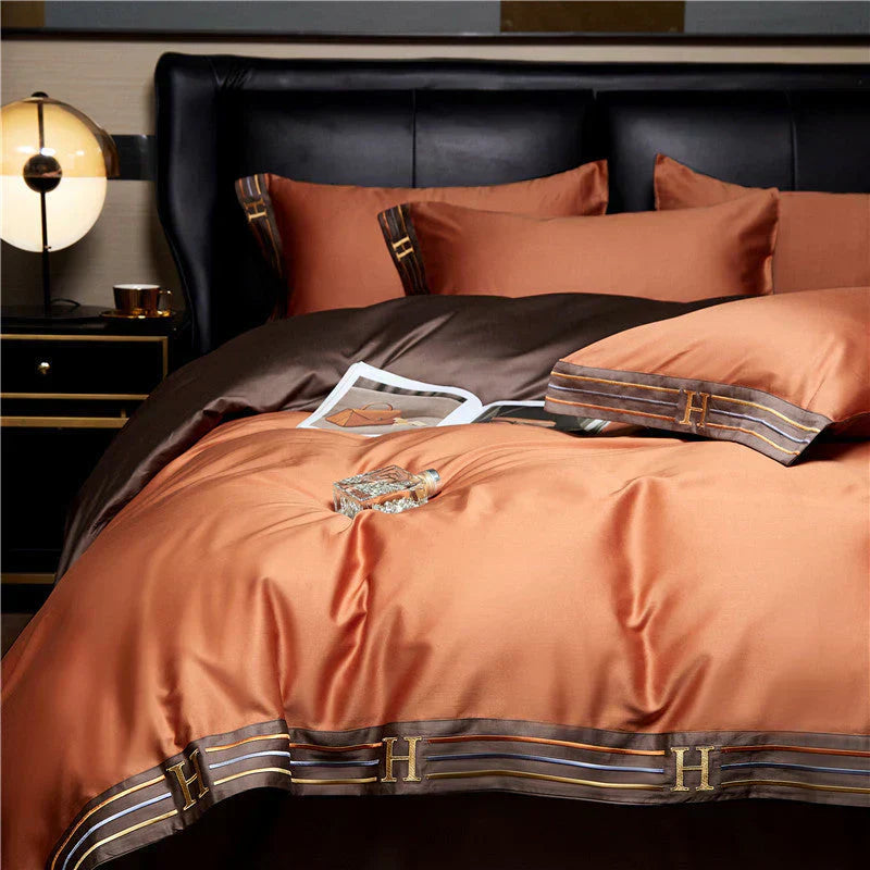 Luxury Satin Cotton Duvet Cover Set with Embroidery