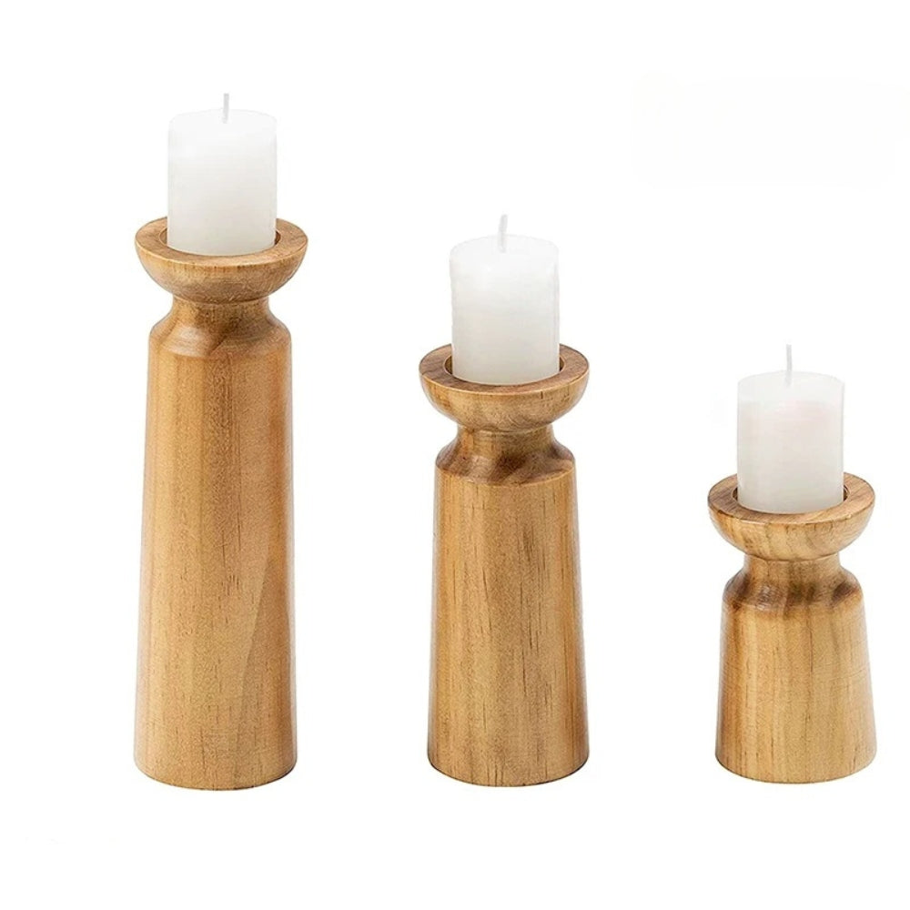 Heirloom Handcrafted Pine Wooden Candle Holders Set of 3