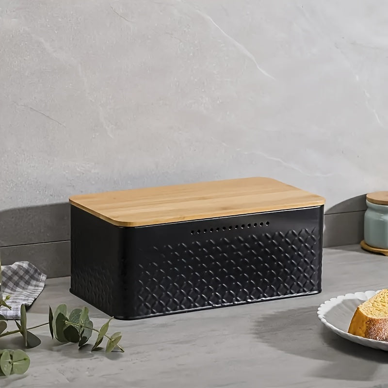 Large Metal Bread Box with Bamboo Cutting Board Lid