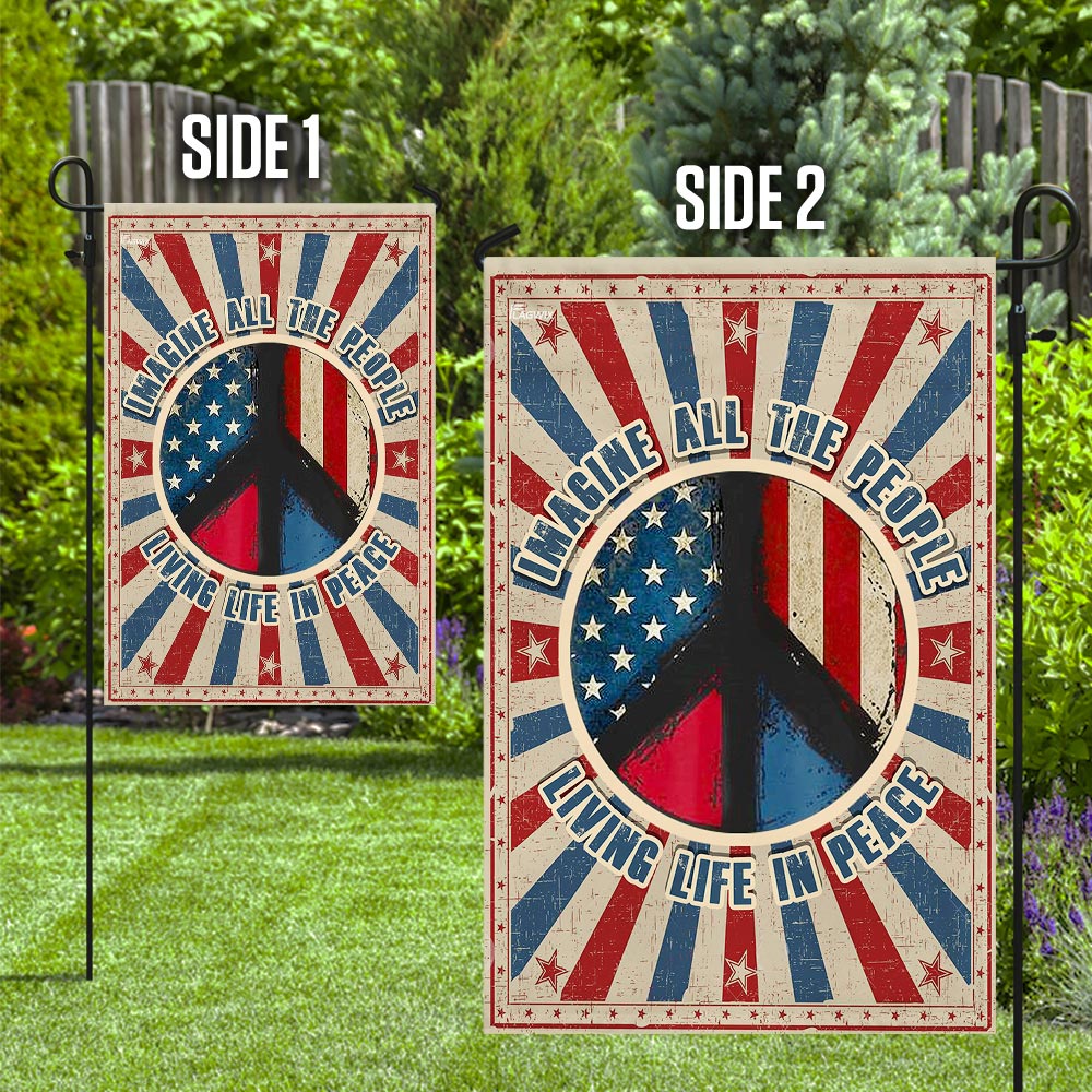 Woodstock Hippie Flag - Imagine All The People Living Life In Peace - Double-Sided Canvas - 3-Day Shipping
