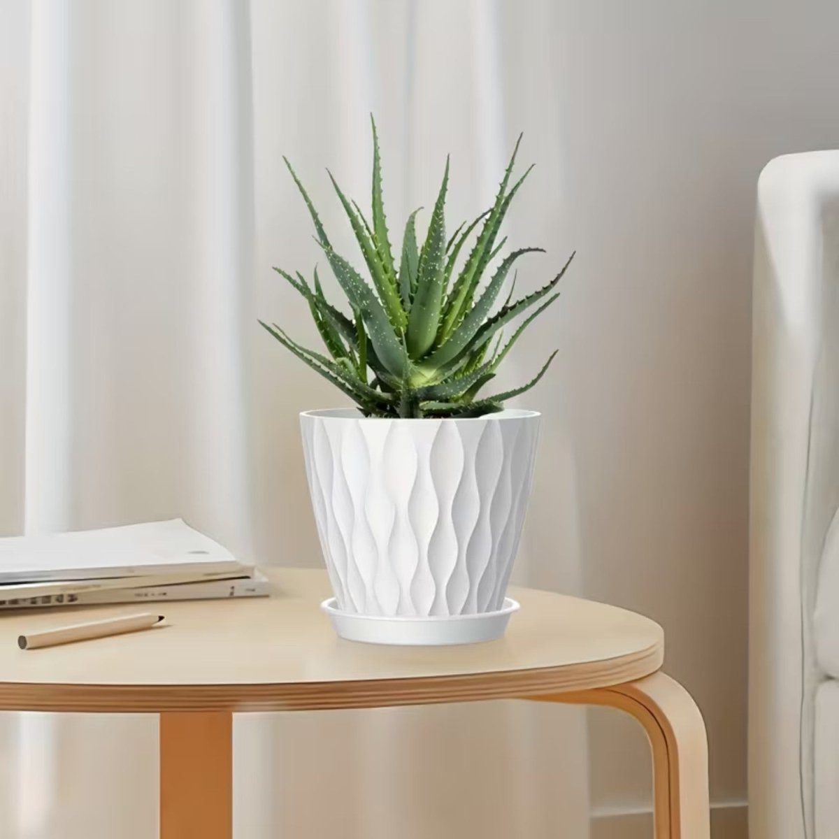Wave Texture Plant Pots with Drainage - 4 Inch, 5-Pack