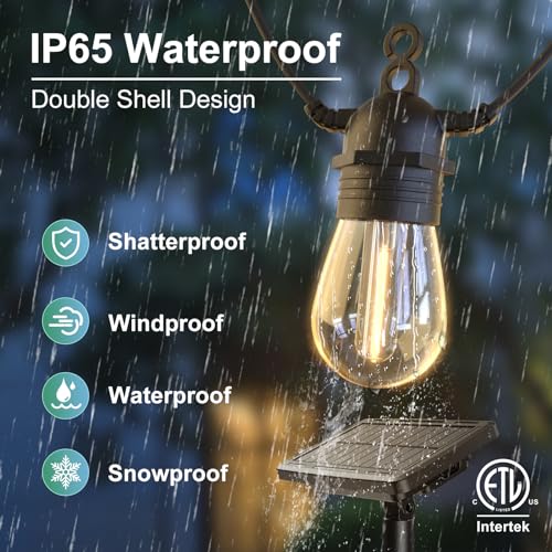 52FT Solar String Lights with Remote Control, Warm White LED, Waterproof