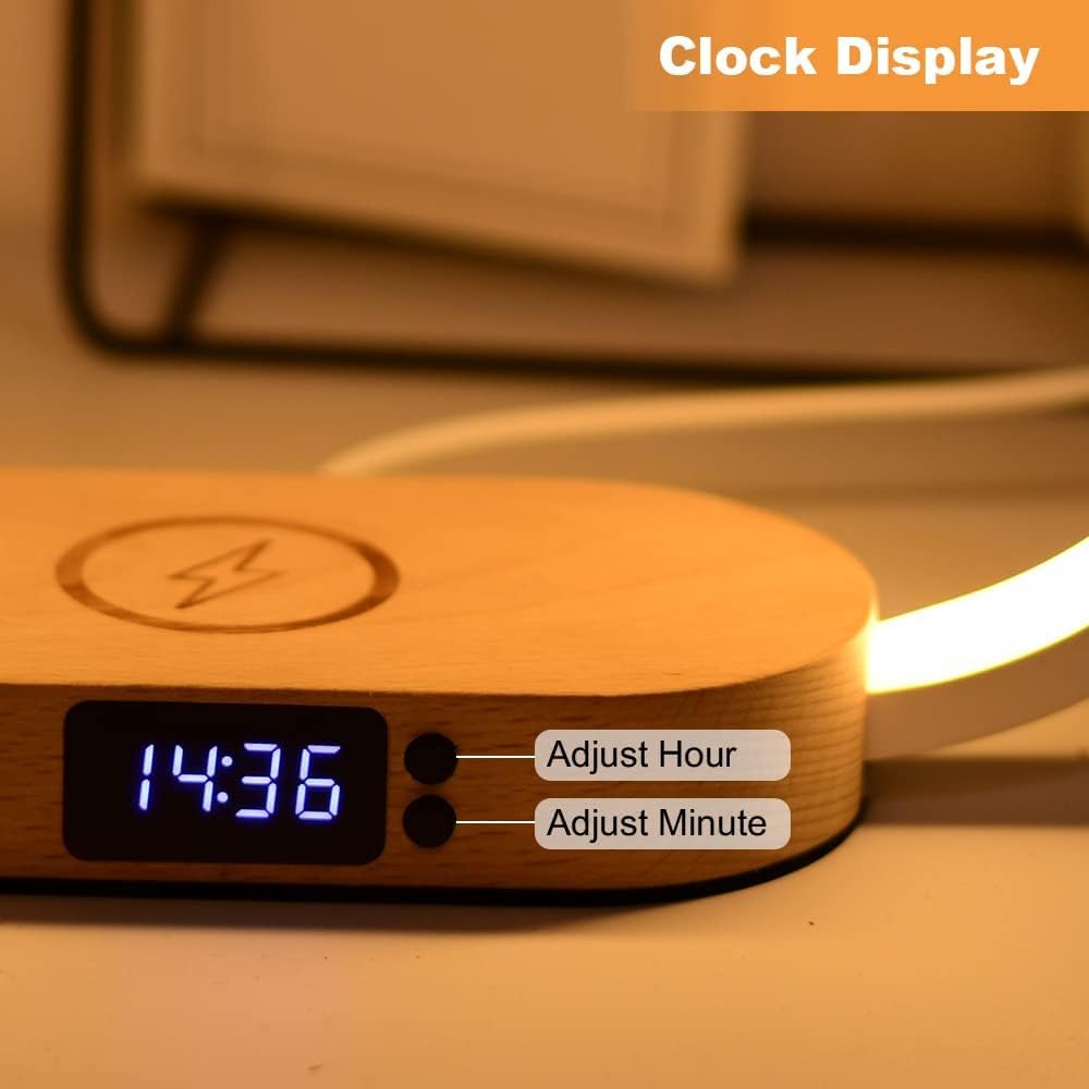 Wireless Charging Bedside Lamp with Clock and Touch Control