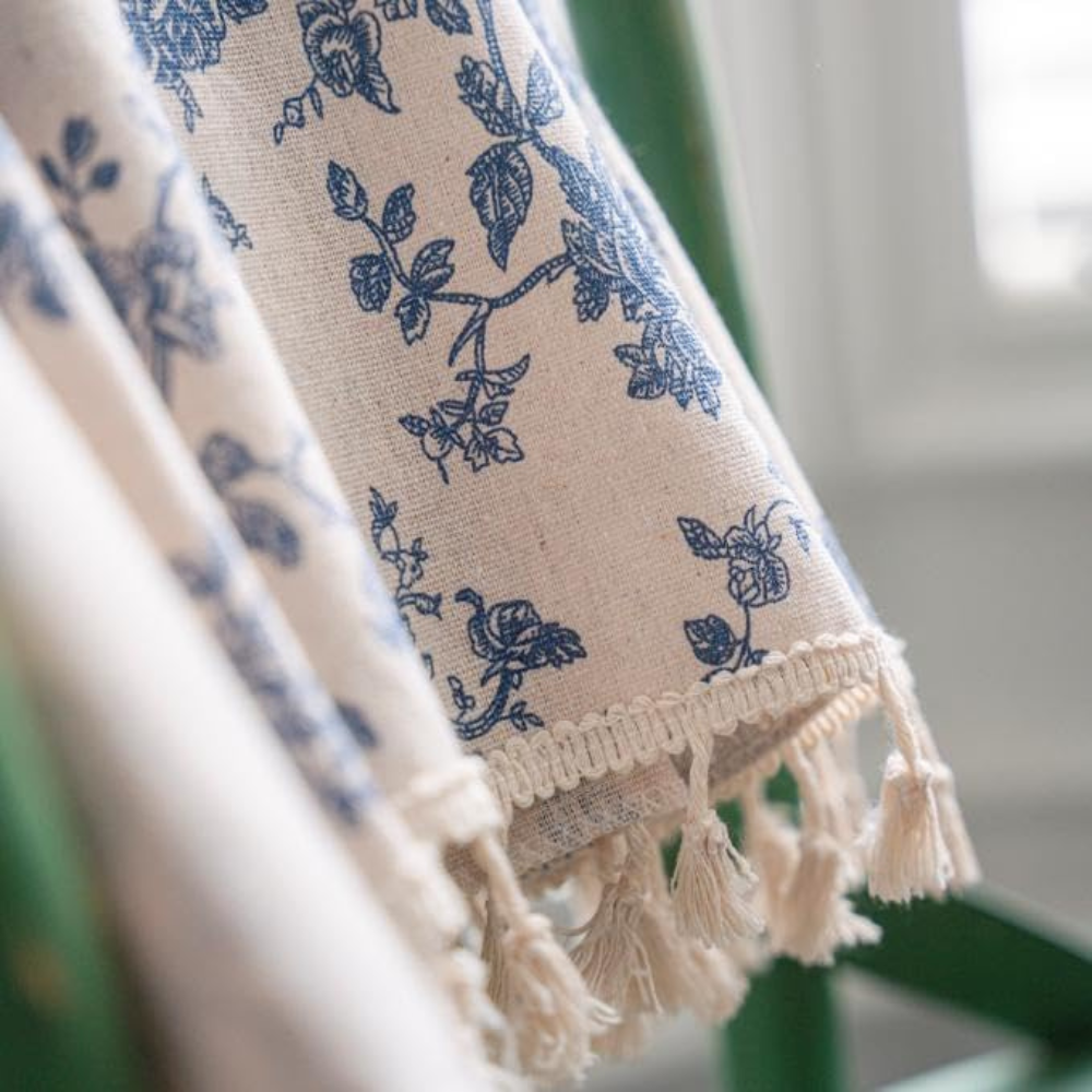 Blue Rose Semi-Sheer Eyelet Curtain