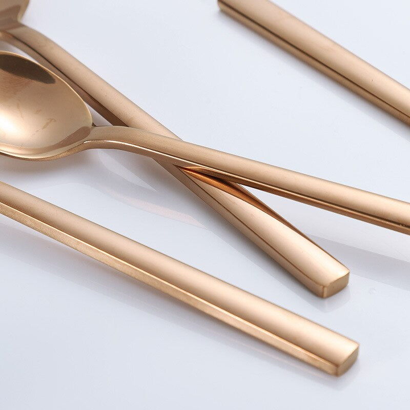 30-Piece Modern Stainless Steel Cutlery Set in Gold, Black, Silver, and Rose Gold