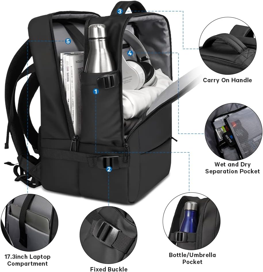 Expandable Waterproof Travel Backpack 26-45L with Laptop Sleeve and Duffle Carry