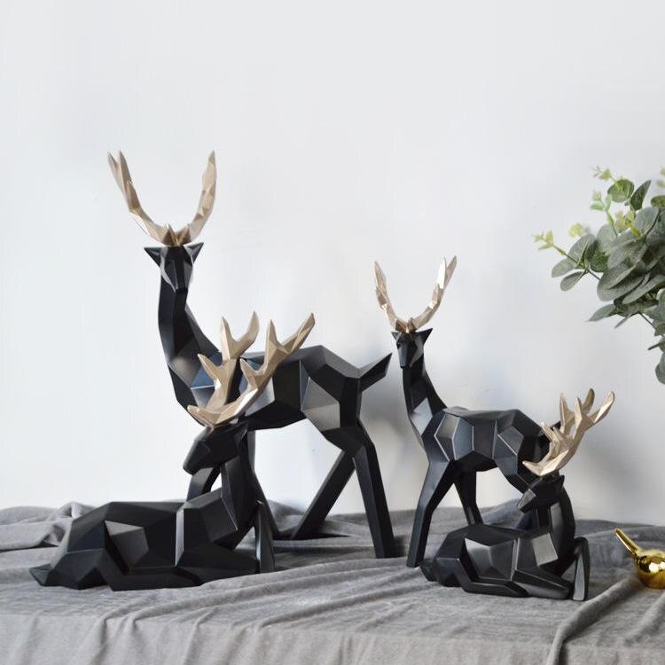 Abstract Deer Duo Sculpture - Elegant Resin Figurines