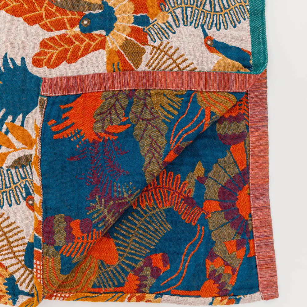 Reversible Flower Bird Cotton Beach Towel