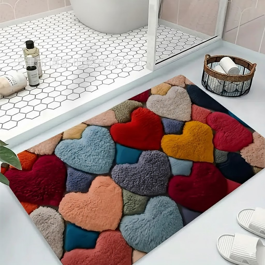 Heart Pattern Non-Slip Polyester Entry Doormat