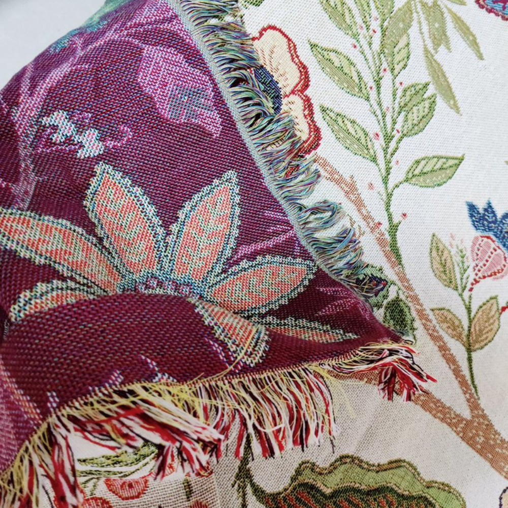 Country Charm Floral Throw Blanket with Rustic Tassels