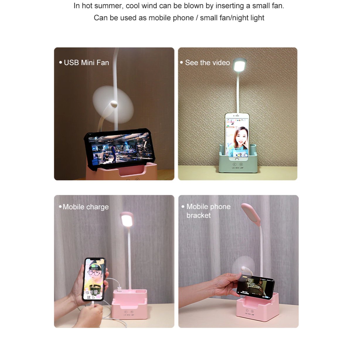 Adjustable Desk Lamp with Phone Holder and Fan