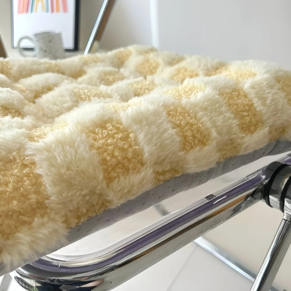 Fuzzy Checkered Fur Padded Seat Cushion