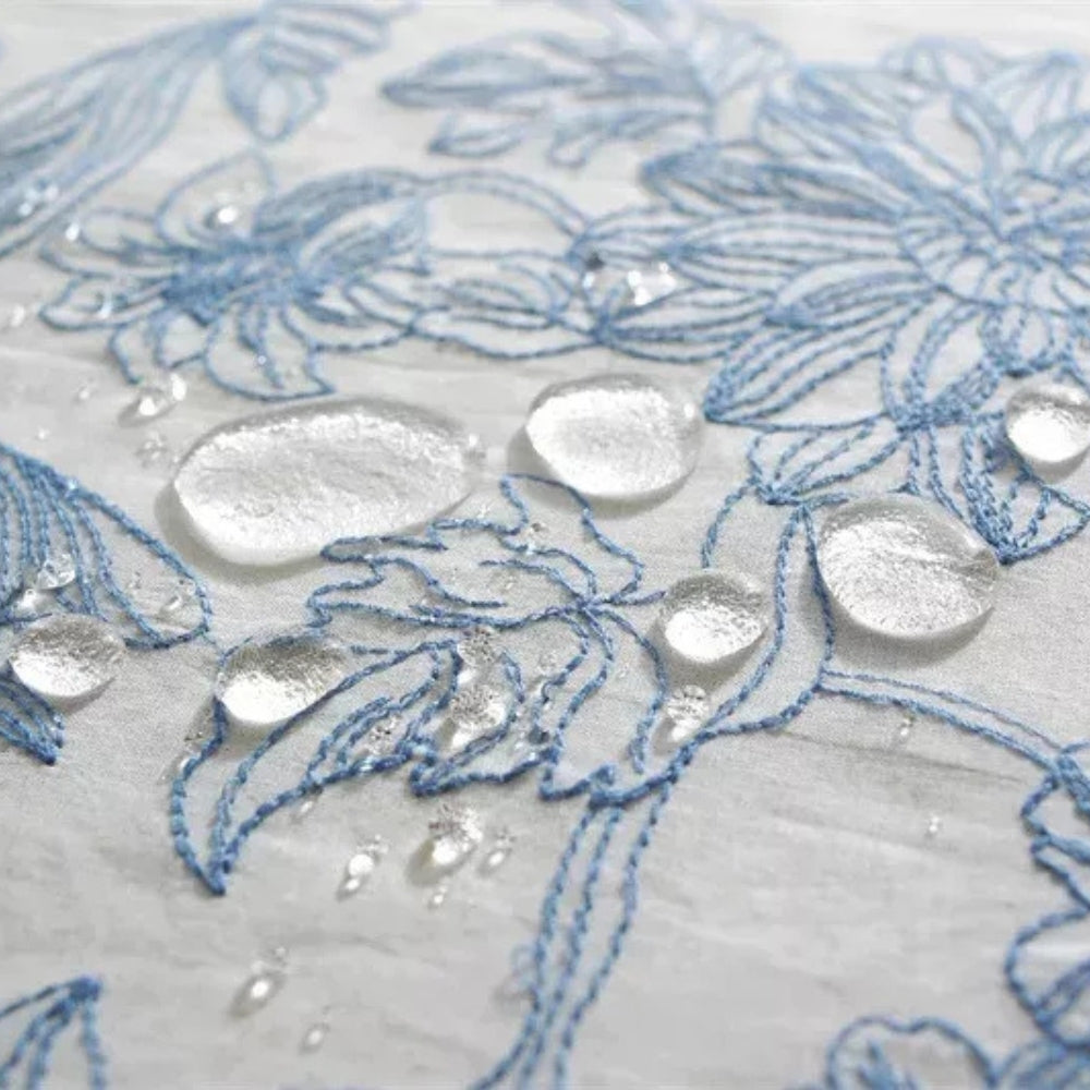 Blue Floral Lace Tablecloth with Ruffled Edges