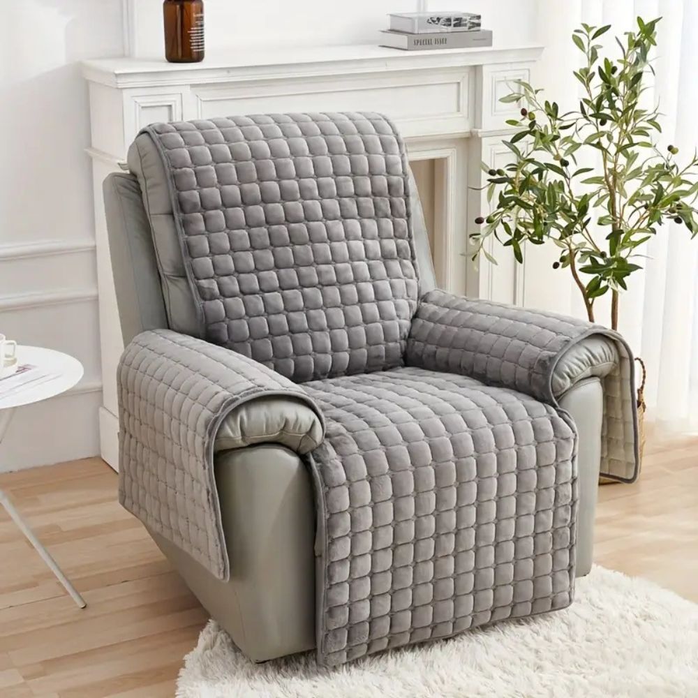 Velvet Grid Recliner Cover - Soft Microfiber Non-Slip Protector