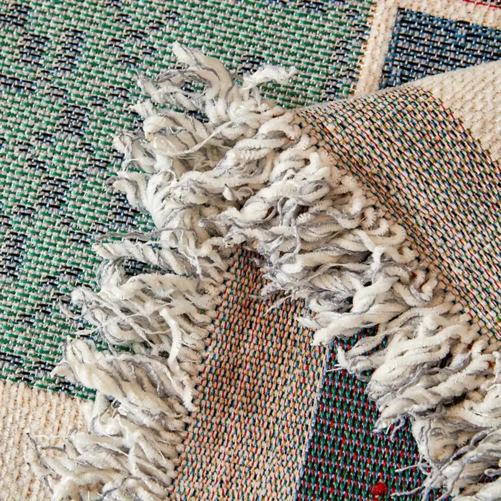 Reversible Boho Chenille Sofa Cover with Tassels
