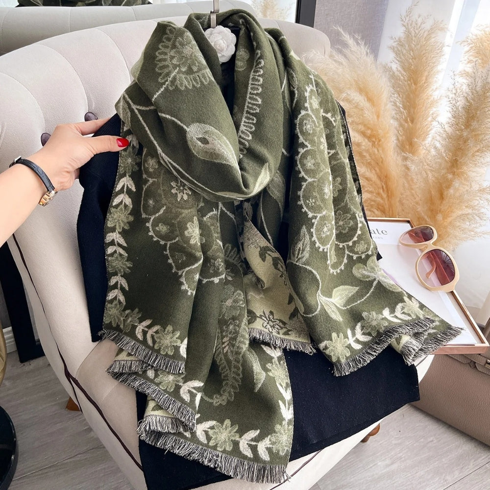 Double-Sided Floral Pashmina Winter Shawl Scarf