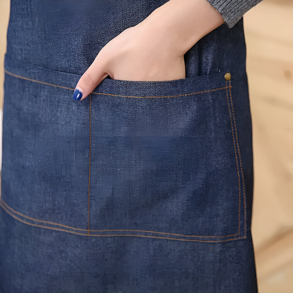 Adjustable Blue Denim Chef Apron with Front Pocket