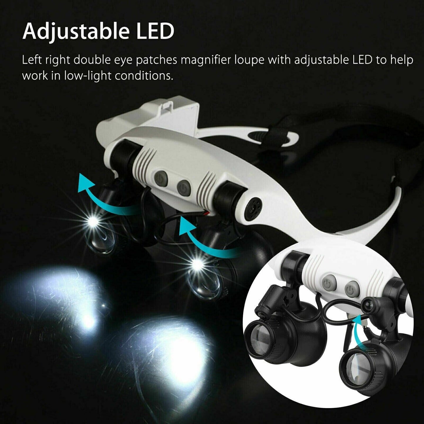 Headband Magnifier with LED Light and 4 Interchangeable Lenses