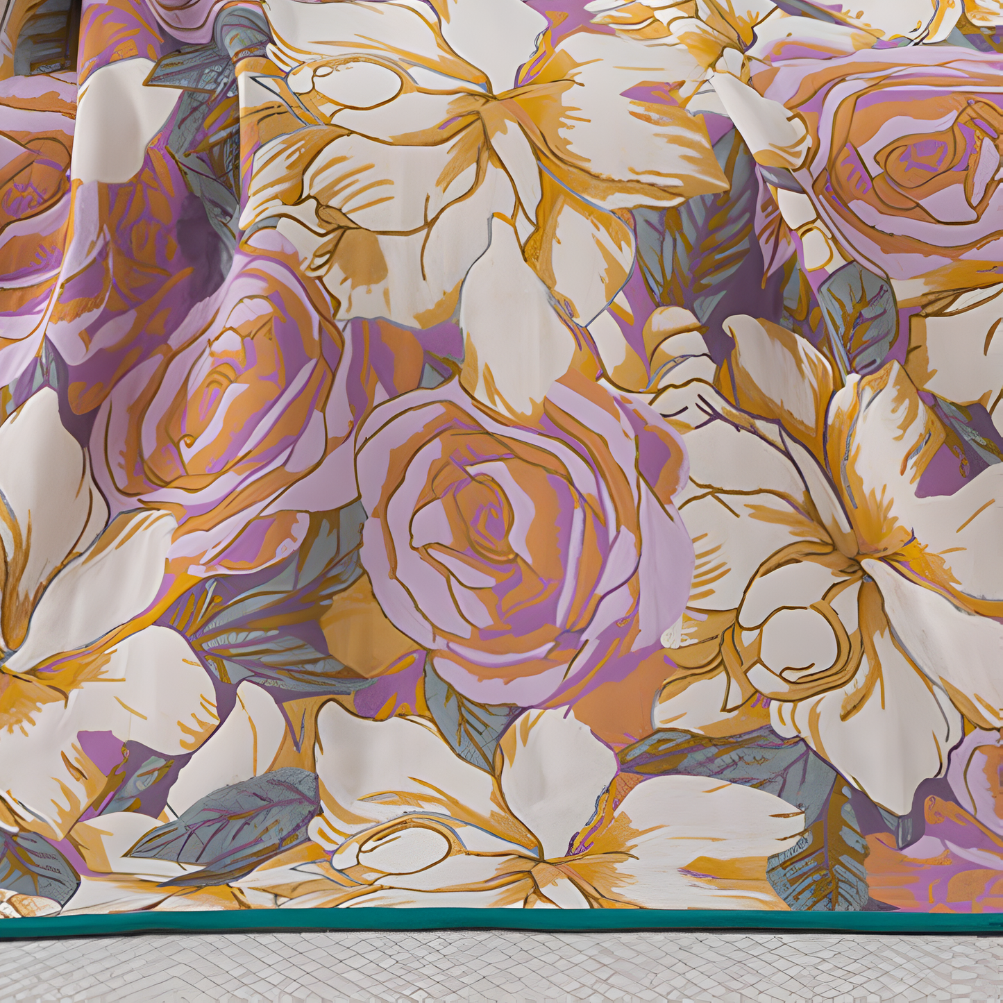 Lightweight Cotton Bath Towel with Pastoral Rose Pattern