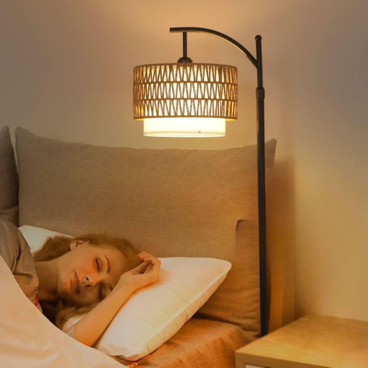 Adjustable Arc Floor Lamp with Remote Control and Dual Shades