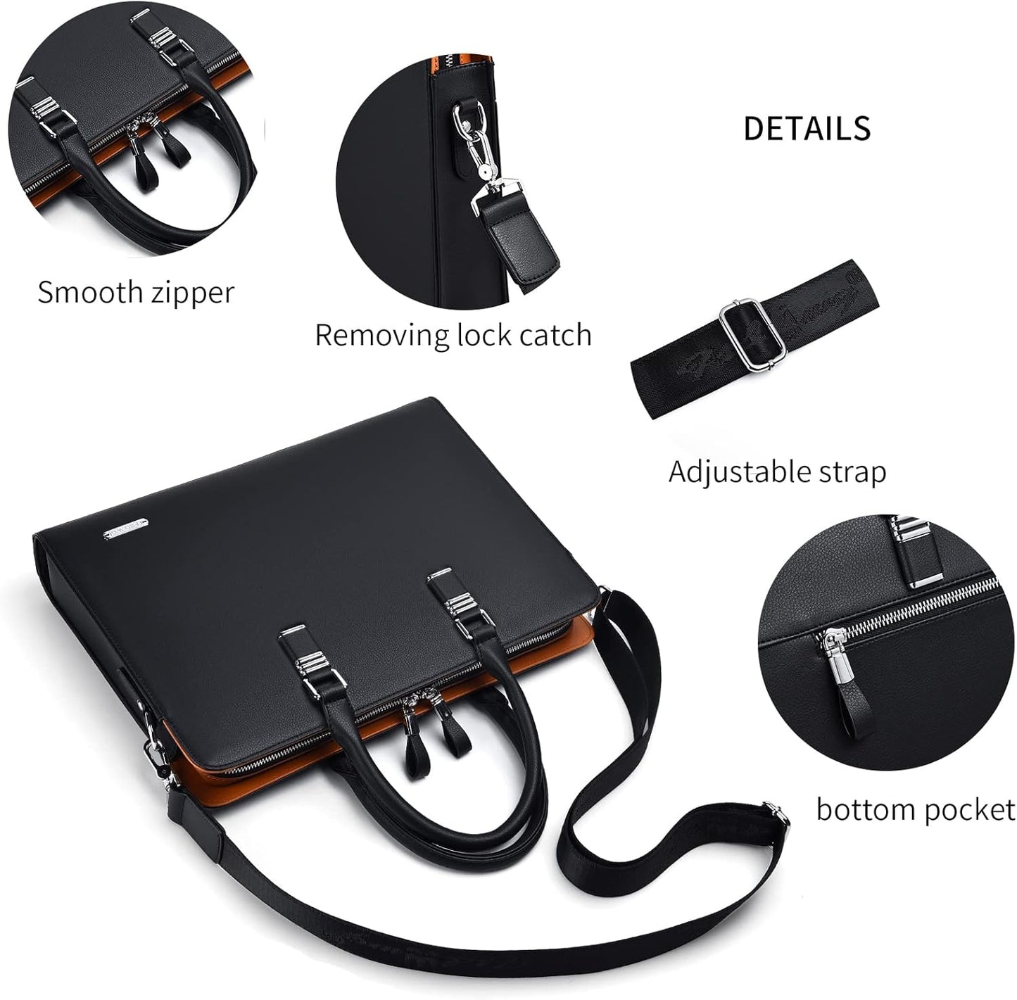 Genuine Leather Multi-Compartment Briefcase for Laptops up to 15.6 Inches
