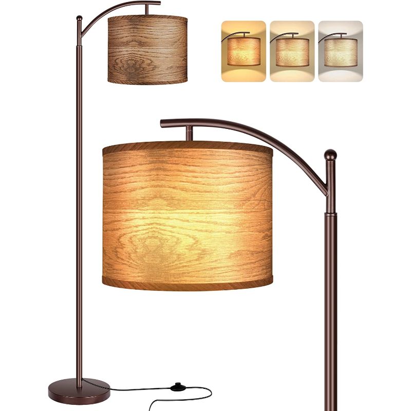 Industrial Metal Floor Lamp with 3 Color Temperature LED Bulb and White Shades