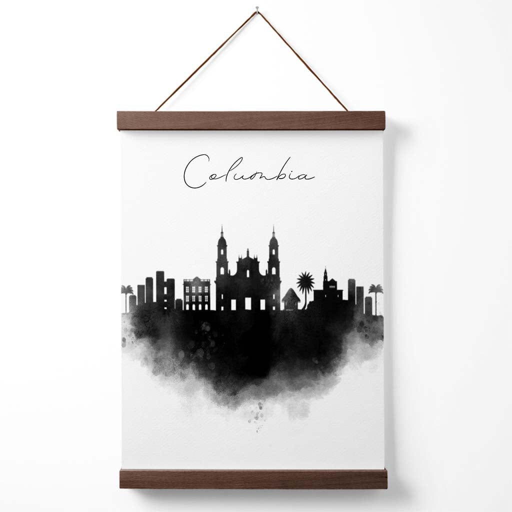 Black and White Columbia Watercolor City Poster with Hanger