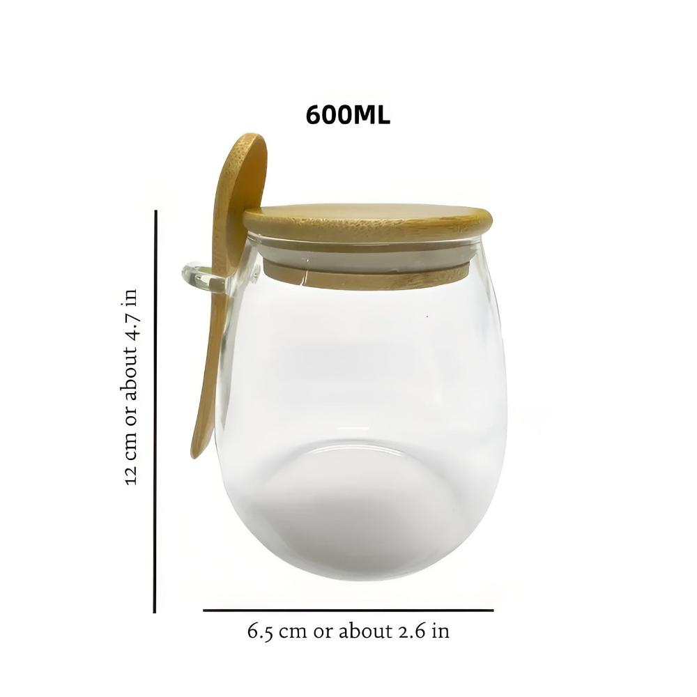 Airtight Glass Storage Jar with Wooden Lid and Spoon