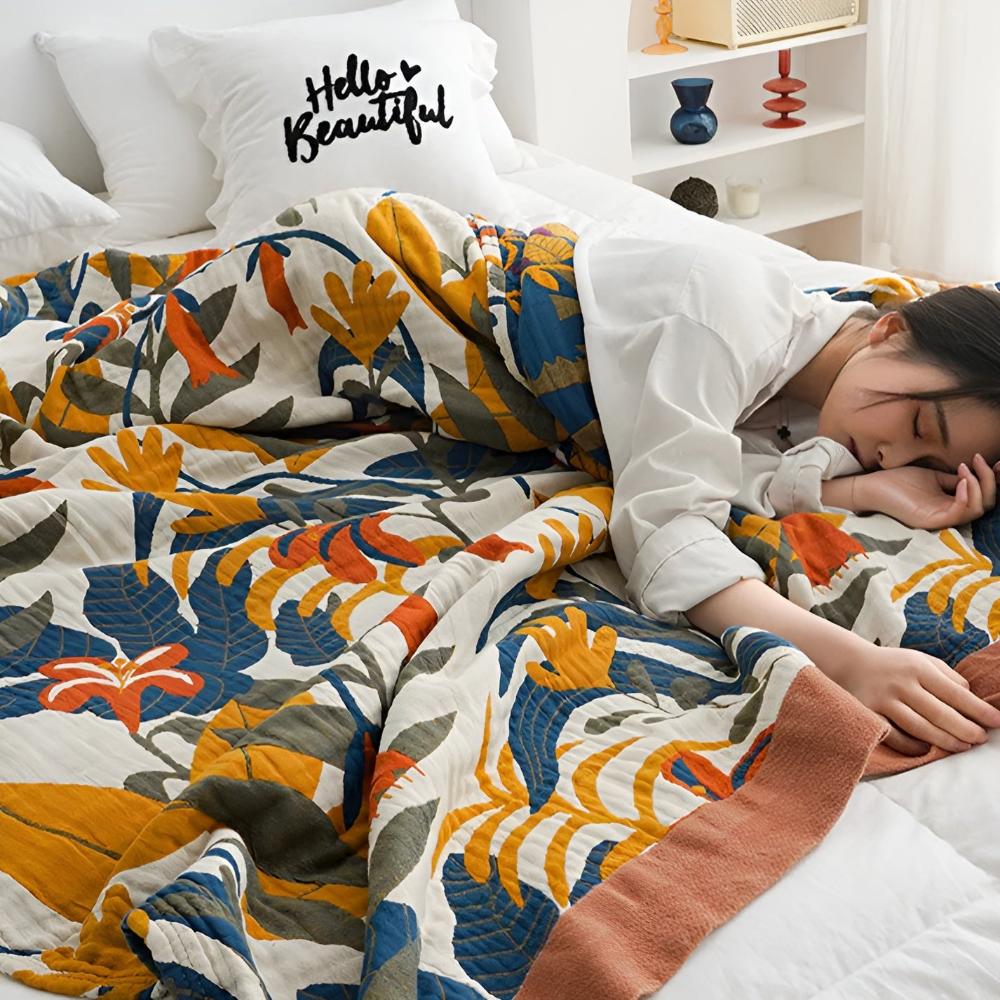 Organic Cotton Boho Floral Blanket