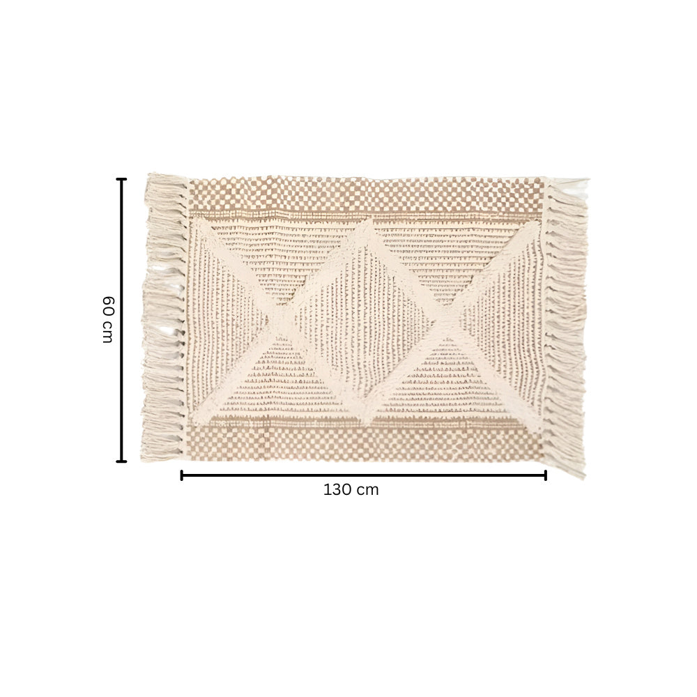 Moroccan-Inspired Beige Textured Fringe Tassel Rug